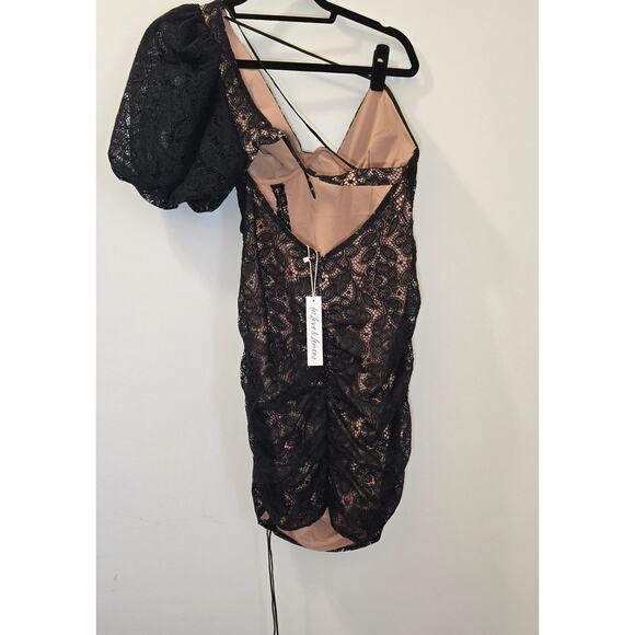 NWT For Love & Lemons Halle One Shoulder Mini Dress Black Size‎ Medium - Picture 5 of 13
